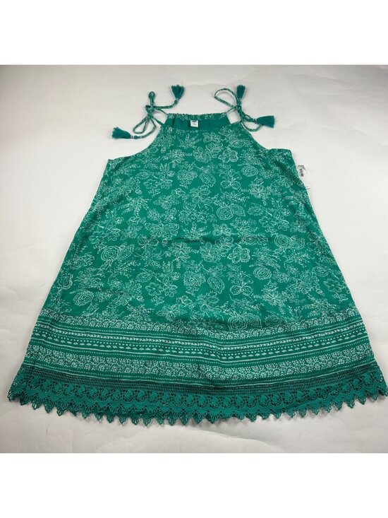 Old Navy Dresses & Skirts - Old Navy Turquoise Print Crinkle Cotton High Neck Dress M New